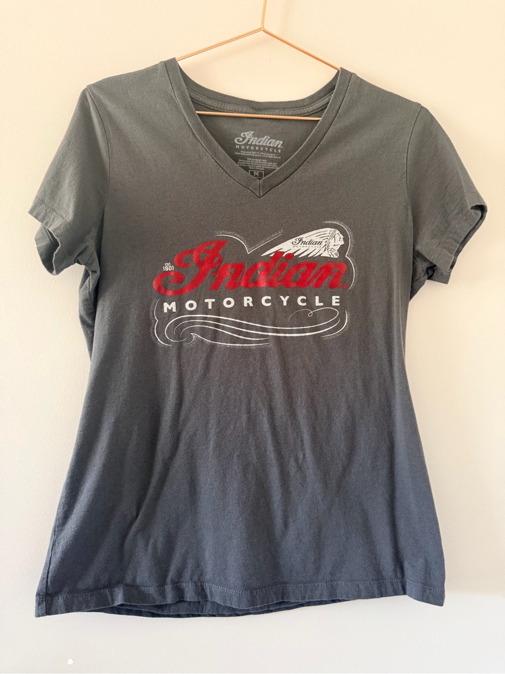 Indian Motorcycle Women's V-Neck Tee in Gray with Red Logo
